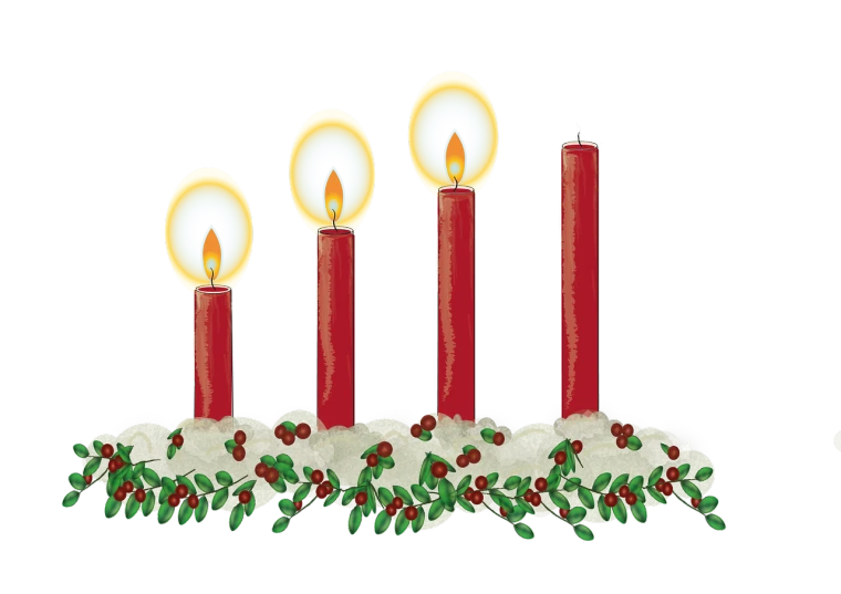 a group of red candles sitting on top of a table, a digital rendering, by Susan Heidi, naive art, on a flat color black background, christmas lights, a bald, right side composition