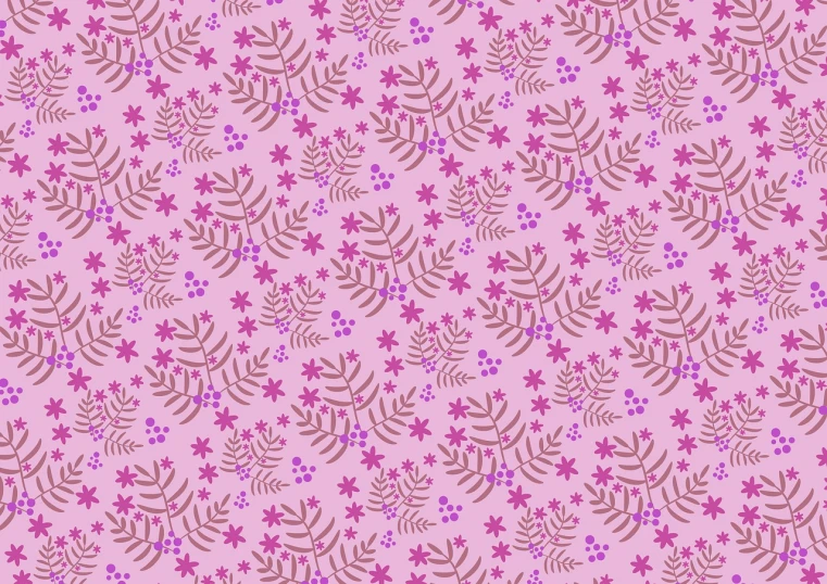 a pattern of leaves and flowers on a pink background, inspired by Katsushika Ōi, naive art, material is!!! plum!!!, prince crown of pink gears, bangalore, fern