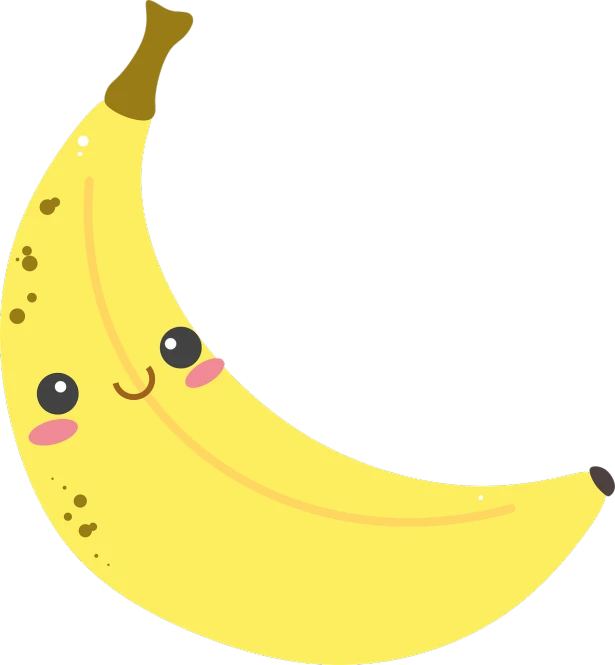 a banana with a face drawn on it, a cartoon, inspired by Masamitsu Ōta, pixabay, mingei, shining crescent moon, background image, black, cute animal