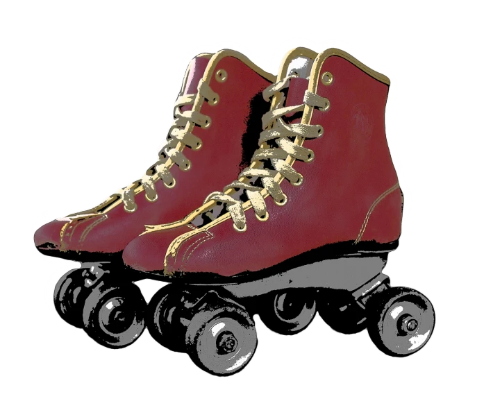 a pair of red roller skates sitting on top of each other, a digital rendering, by Joe Bowler, wikihow illustration, skate park, 7 0 s photo, side view centered