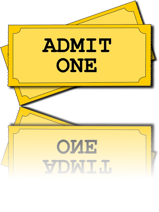 a couple of yellow tickets sitting next to each other, by Linda Sutton, digital art, on a flat color black background, movie announcement, card back template, 1 0 0 0