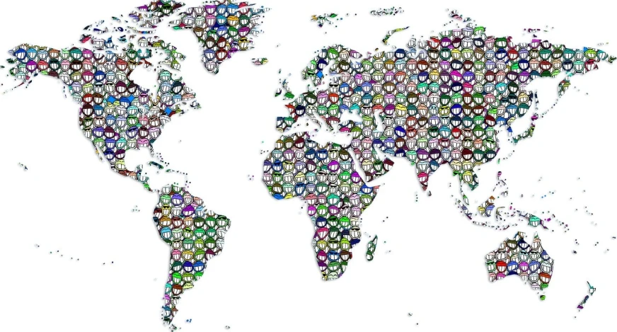 a map of the world made up of circles, a photo, cute coronavirus creatures, icon pattern, on flickr in 2007, catscatscats