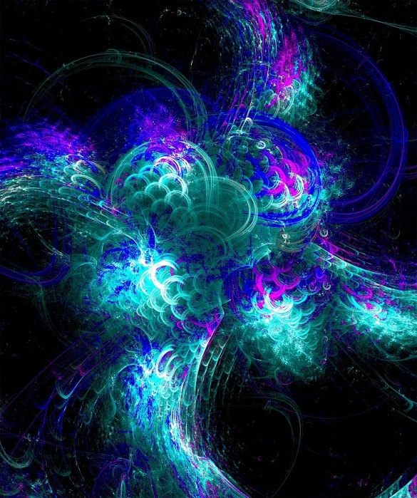 a computer generated image of blue and purple swirls, digital art, by Daniel Chodowiecki, flickr, digital art, fractal cyborg ninja background, radiating atomic neon corals, mobile wallpaper, cool blue and green colors