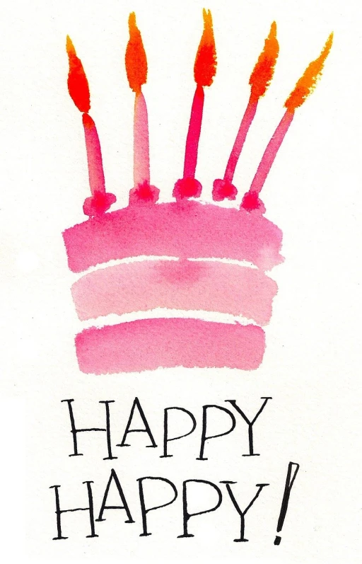 a watercolor painting of a birthday cake with candles, by Maggie Hamilton, tumblr, ((pink)), banner, july 2 0 1 1, happy smile