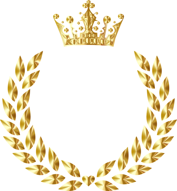 a gold laurel and crown on a black background, digital art, pixabay contest winner, high grain, military insignia, crown!!!!!!, arms of lemons