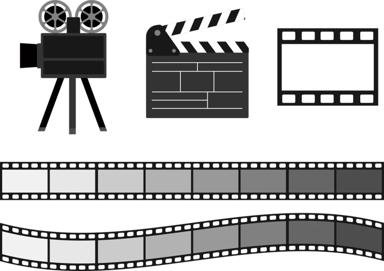 a set of films on a black background, vector art, inspired by Masamitsu Ōta, trending on pixabay, camera footage, svg vector, # film, movie screen shot