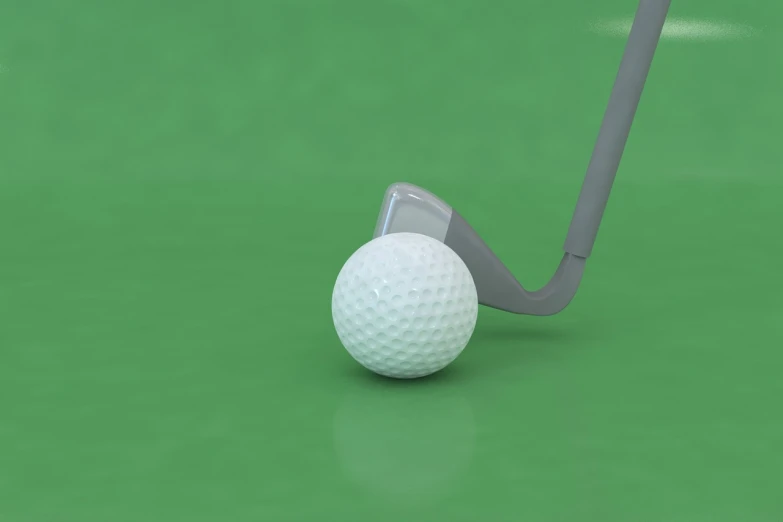 a golf ball and a golf club on a green surface, polycount, digital art, octane render h 1024, upturned nose, bended forward, motivational