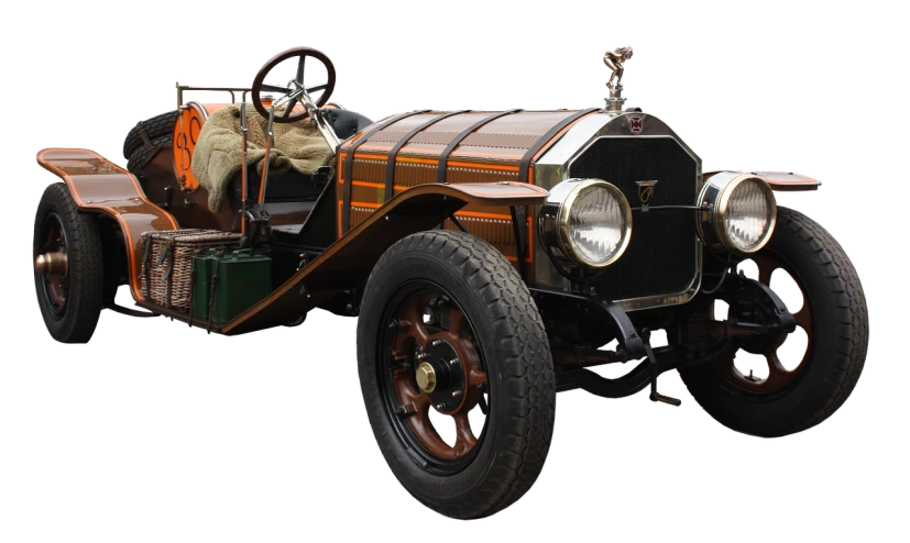 a close up of a vintage car on a black background, a portrait, by Etienne Delessert, trending on pixabay, art nouveau, full body wide shot, chitty chitty bang bang, wooden, colorized 1 9 0 4 photo