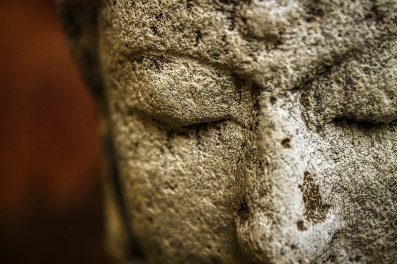 a close up of a statue of a person's face, unsplash, concrete art, zen feeling, taken with my nikon d 3, excellent textures, foam