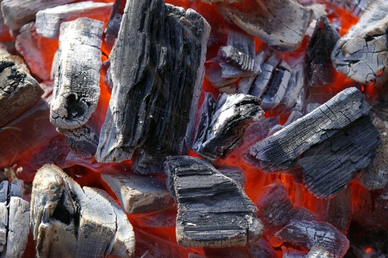 a pile of wood sitting on top of a fire, a picture, by Jörg Immendorff, shutterstock, high resolution coal texture, barbecue, cinnabar, morning detail