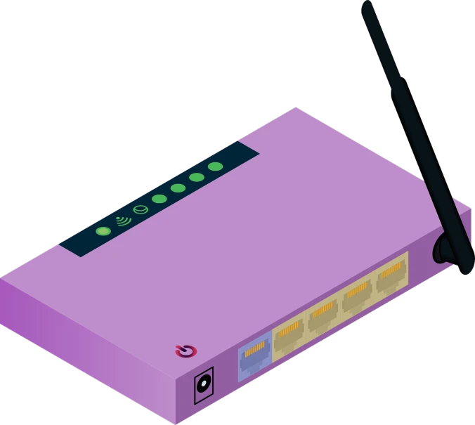 a purple wifi router sitting on top of a table, computer art, flat colour, wikihow illustration, detailed screenshot, colored accurately