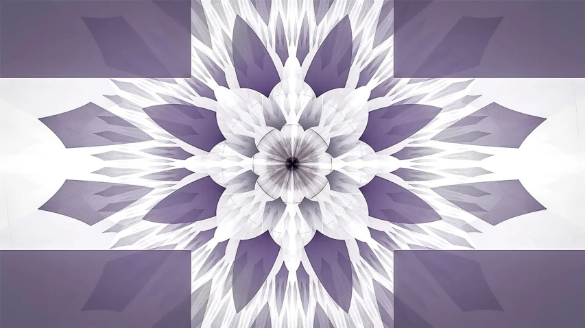 a close up of a cross on a purple and white background, digital art, inspired by karlkka, trending on pixabay, digital art, white flower, highly detailed zen prisms, geometric ornament, inside the flower