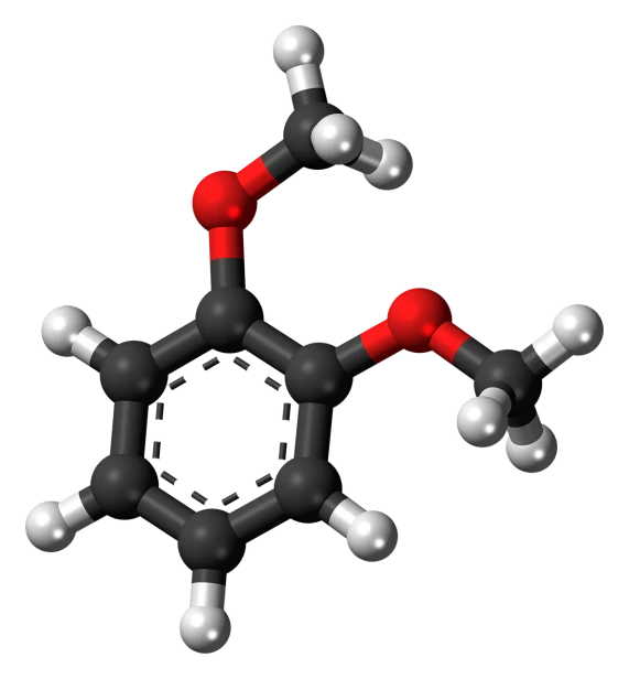 a close up of a molecule on a black background, polycount, renaissance, red white and black color scheme, drinking cough syrup, in style of monkeybone, wikimedia commons