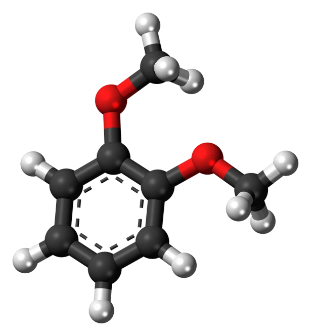 a close up of a molecule on a black background, polycount, renaissance, red white and black color scheme, drinking cough syrup, in style of monkeybone, wikimedia commons