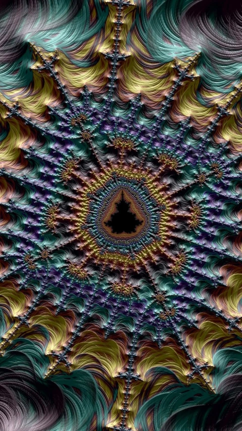 a computer generated image of a flower, inspired by Benoit B. Mandelbrot, flickr, the eye of sauron, intricate rainbow environment, fractal lace, pyramid portal