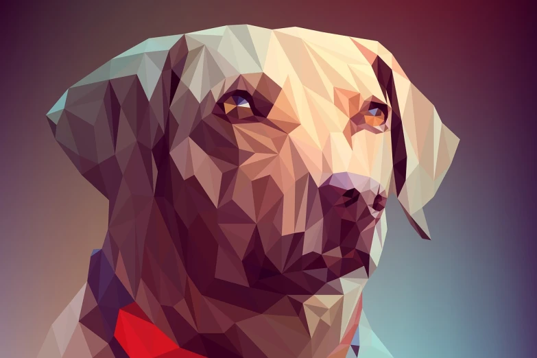 a close up of a dog with a red collar, vector art, by Adam Marczyński, shutterstock, digital art, low poly art, brian griffin, facets, by jake parker