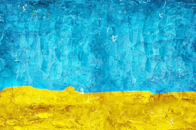 a painting of a yellow and blue field, a minimalist painting, trending on pixabay, ukrainian flag on the left side, textured turquoise background, isolated on white background, mediterranean beach background