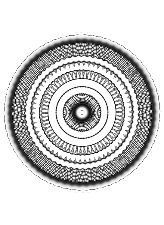 a black and white circular design on a black background, inspired by Benoit B. Mandelbrot, reddit, detailed white, mystical third eye, guilloche, porcelain forcefield