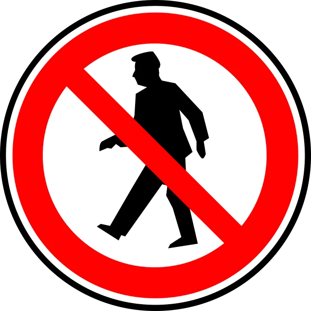 a no walking sign on a black background, a poster, by Andrei Kolkoutine, pixabay, excessivism, men in black, presidential, no logo!!!, circular