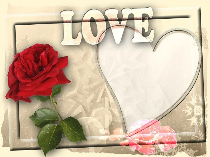 a red rose sitting next to a white heart, a picture, beautiful frames, background image, crystal, a collage