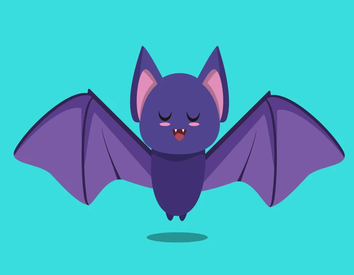 a cartoon bat with open wings on a blue background, vector art, shutterstock, conceptual art, purple cat, japanese animation style, simple and clean illustration, floating