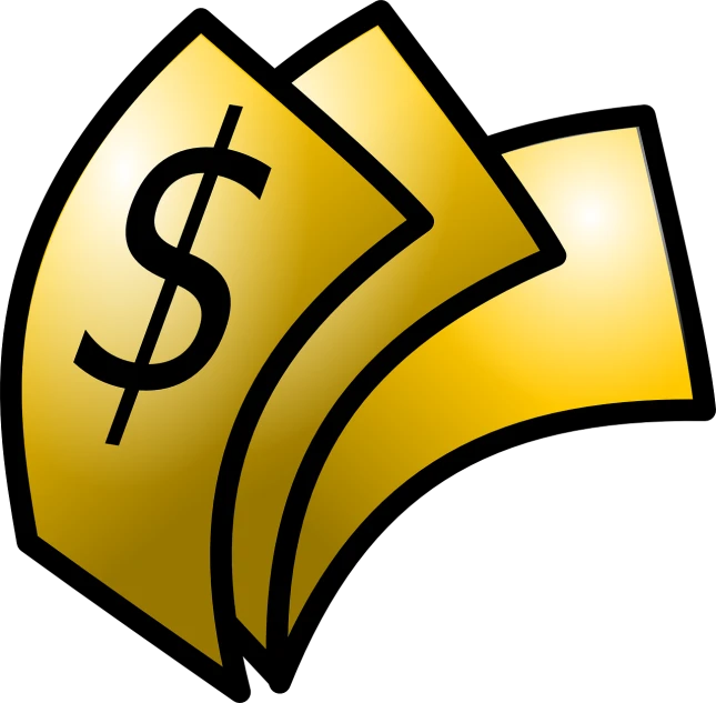 a golden arrow with a dollar sign on it, pixabay, black and yellow, fan art, banknote, clipart icon