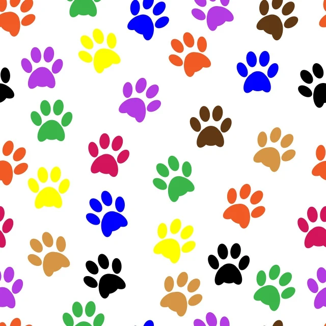 many different colored paw prints on a white background, an illustration of, by Kume Keiichiro, color field, a dog, wallpaper!, cat photo, hunters