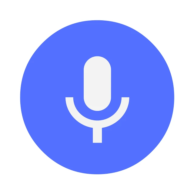 a microphone icon in a circle on a white background, shutterstock, material design, blue light, icon for an ai app, highres