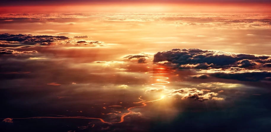 the sun shines through the clouds above a river, a picture, by Alexey Merinov, pexels, fantastic realism, taken from a plane, warm glow from the lights, vertical wallpaper, floating lands in-clouds