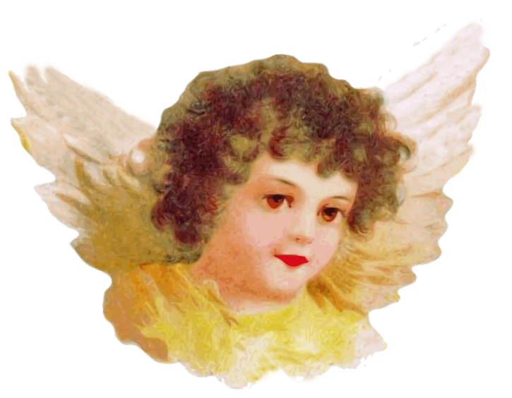 a painting of an angel with curly hair, a pastel, by Marie Angel, pixabay, colorized 1 9 0 4 photo, soap, above view, santa
