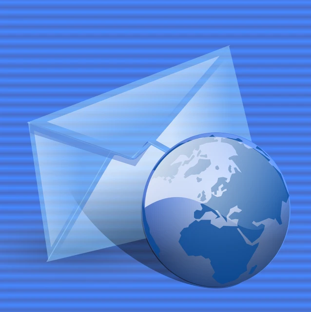 a globe and an envelope on a blue background, an illustration of, clean photo, icon, dsrl photo, beautiful graphics