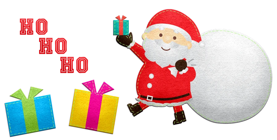a santa clause holding a bag of presents, a digital rendering, by Kanbun Master, pixabay, pop art, website banner, on black background, sanrio, kidmo!!!