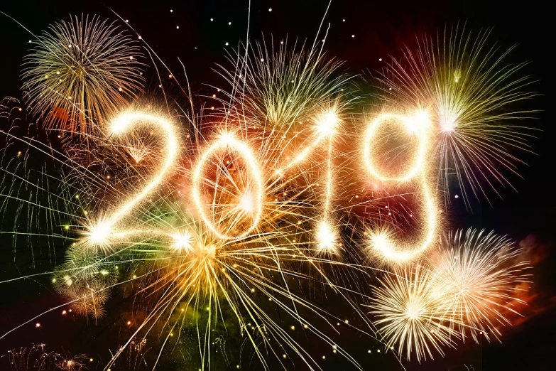 fireworks light up the night sky to spell out the new year, a picture, by Teresa Fasolino, shutterstock, 2 0 1 9, istockphoto, big details, 2 d cg