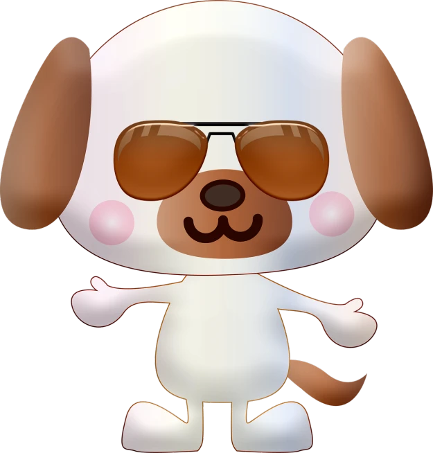 a brown and white dog wearing sunglasses, a raytraced image, inspired by Nyuju Stumpy Brown, style as nendoroid, disco, full body single character, close up character