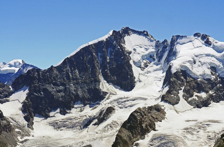 a group of people standing on top of a snow covered mountain, a photo, by Werner Andermatt, pexels, les nabis, with snow on its peak, glacier coloring, hyperdetailed photo, wikimedia