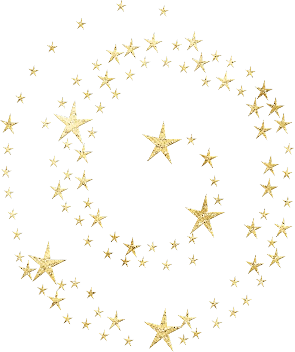 a circle of gold stars on a black background, sprial, various sizes, istockphoto, digitally drawn