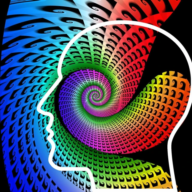 a colorful spiral in the shape of a human head, pixabay, nautilus brain, depth perception, vibration, alamy stock photo