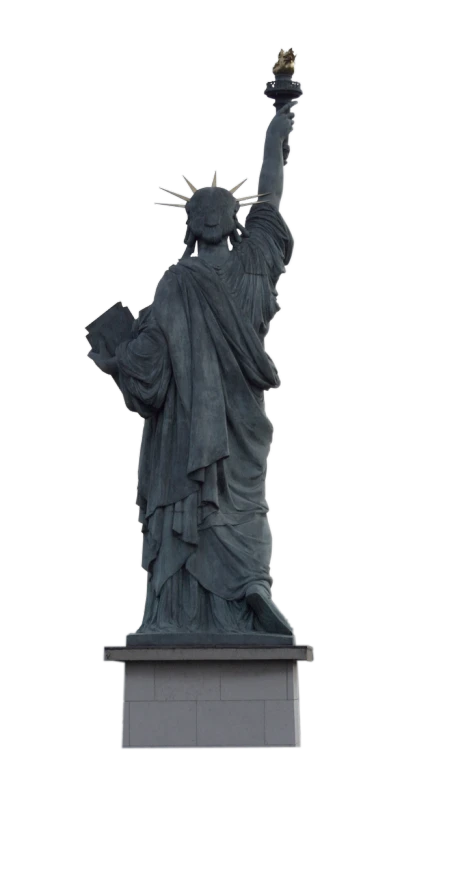 a statue of liberty is shown against a black background, a statue, inspired by Chen Jiru, zbrush central, new sculpture, made of stone and concrete, listing image, orthodox saint, without background