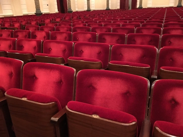 rows of red chairs in a large room, by Anna Haifisch, khedival opera house, phone photo, beautiful high resolution, iphone photo