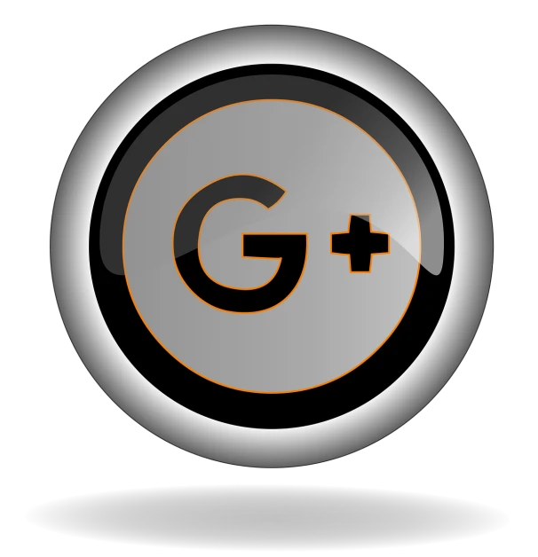 a gray and orange g plus button on a black background, by Gordon Browne, digital art, google images search result, gmod, glass, logo for a social network