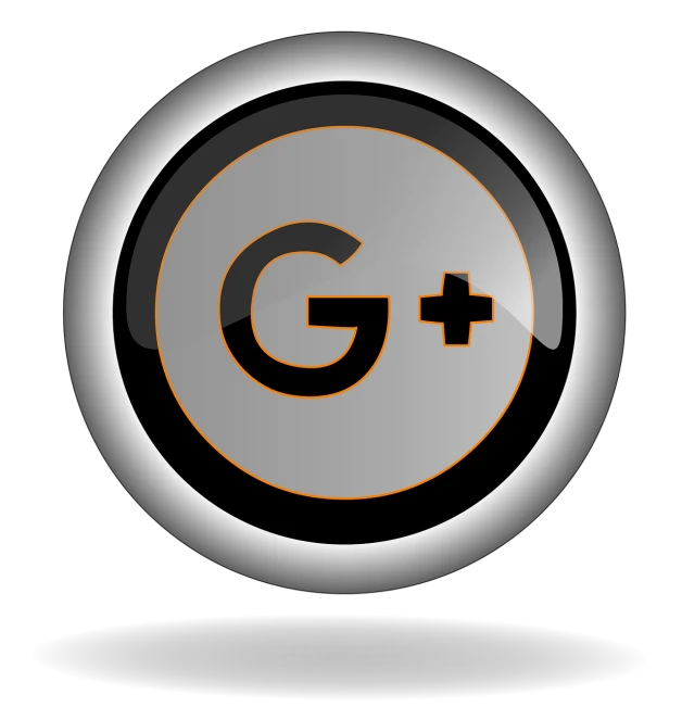 a gray and orange g plus button on a black background, by Gordon Browne, digital art, google images search result, gmod, glass, logo for a social network