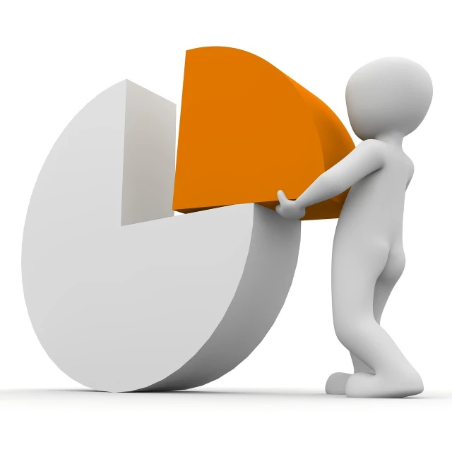 a person standing next to a pie chart, a picture, figuration libre, white bg, reaching, symetric character, clean render