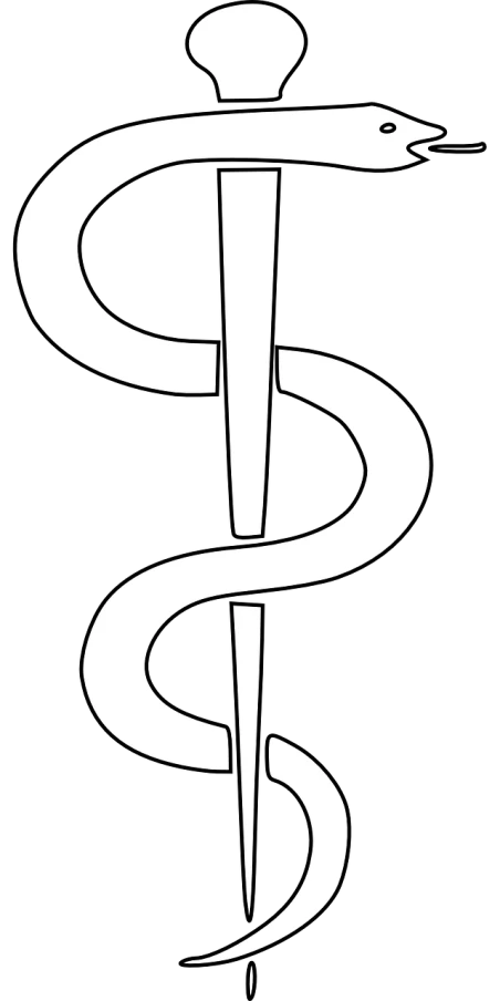 a white medical symbol on a black background, a tattoo, by Andrei Kolkoutine, deviantart, hurufiyya, snake van, 1128x191 resolution, cartoonish and simplistic, medical doctor