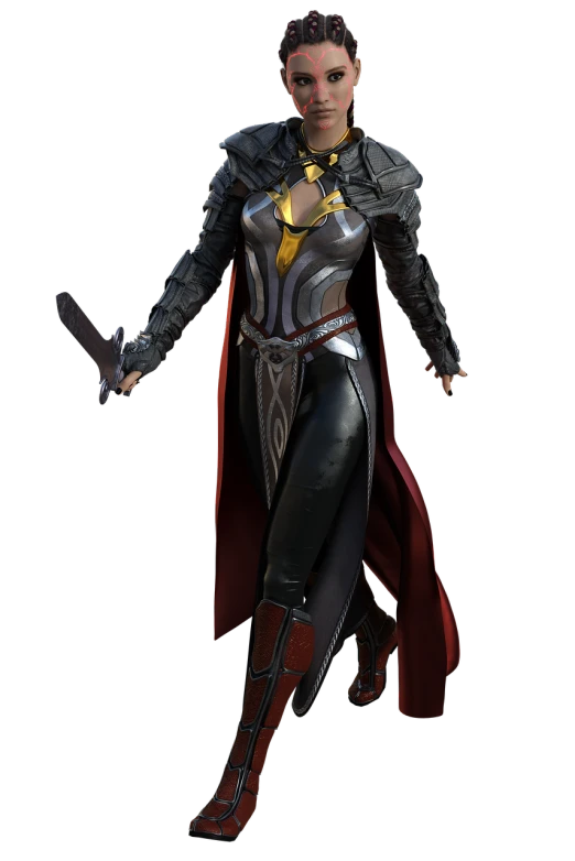 a close up of a person with a sword, by senior character artist, trending on polycount, raven winged female vampire, full body x-force outfit, ingame image, thor