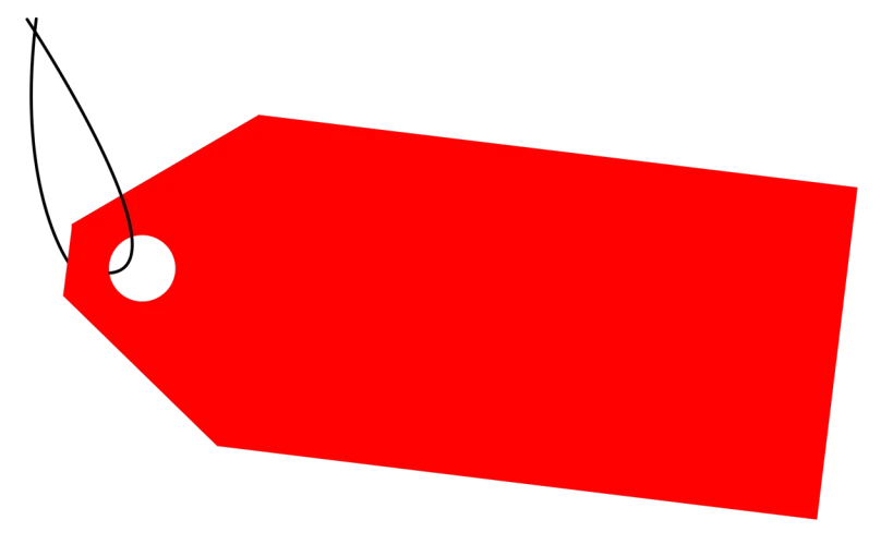 a red price tag on a black background, a screenshot, inspired by Barnett Newman, conceptual art, style of mirror\'s edge, zoomed out to show entire image, outlined!!!, lit from above