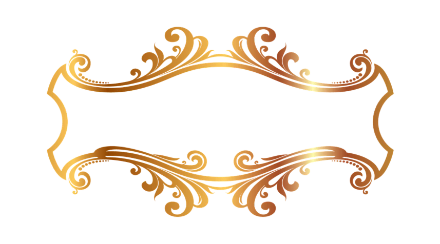 a gold ornate frame on a black background, trending on pixabay, baroque, gold line tattoos, header text”, gold striated swirling finish, banner