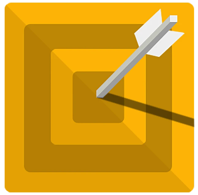 a yellow square with an arrow in the center, inspired by Josef Albers, pixabay contest winner, gunner, epic legends game icon, lane brown, a high angle shot