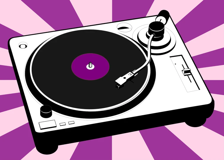 a record player sitting on top of a turntable, vector art, pop art, some purple, still image, centred, stems
