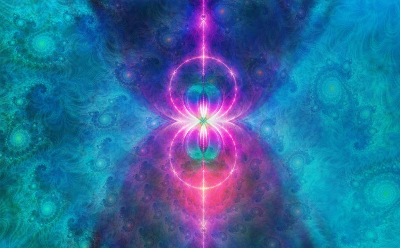 a computer generated image of a purple and blue flower, by Daniel Chodowiecki, flickr, metaphysical painting, cosmic atmosphere light flares, symmetrical background, holy energy, aum