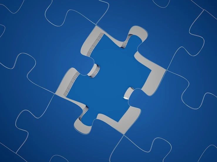 a close up of a puzzle piece on a blue background, by Julian Allen, digital art, high detail 4k render, no gradients, metal joints, istock